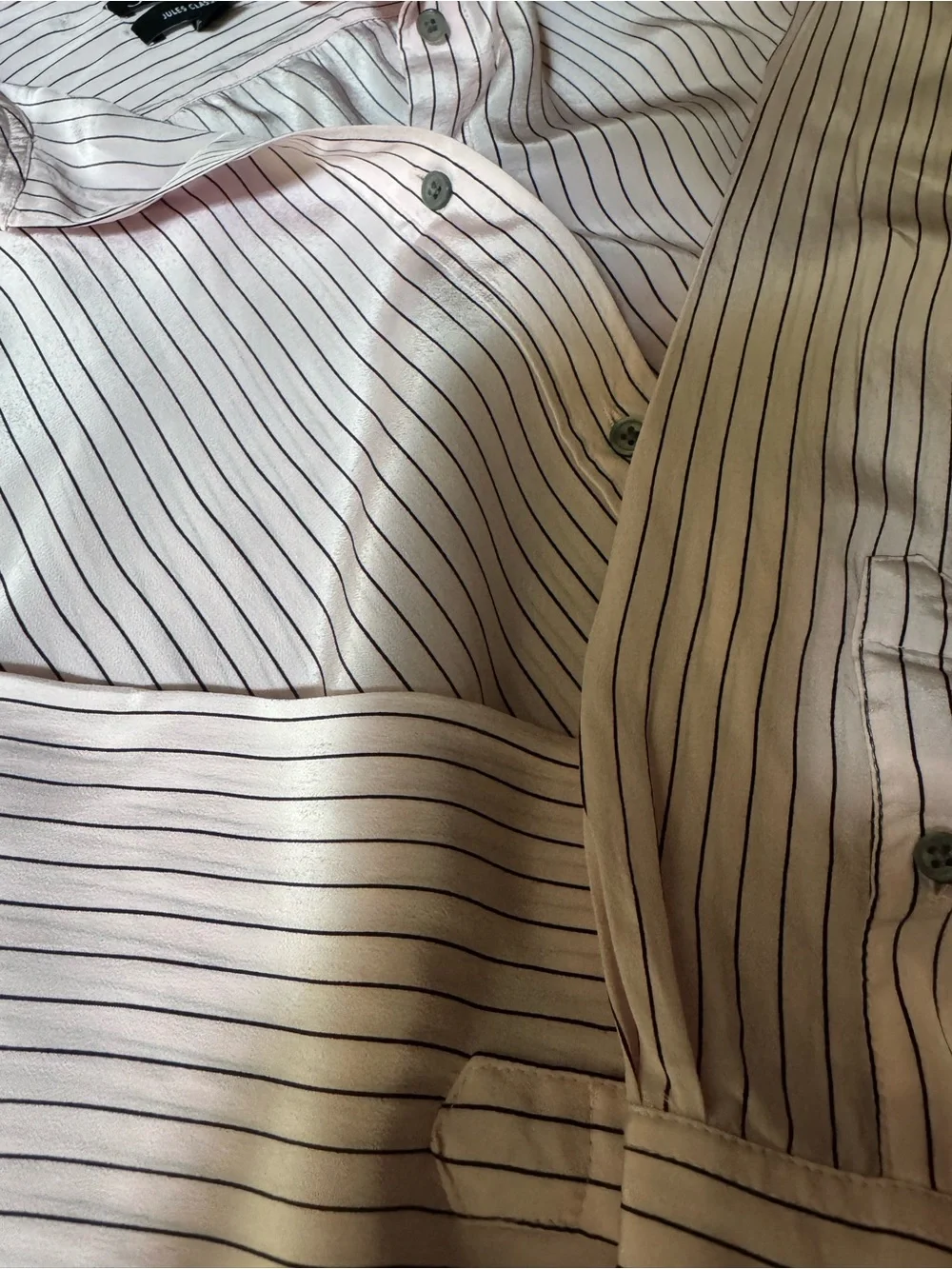 NWOT J. Crew Pink and Black Stripe Ruffle-Collar Button-Up Shirt